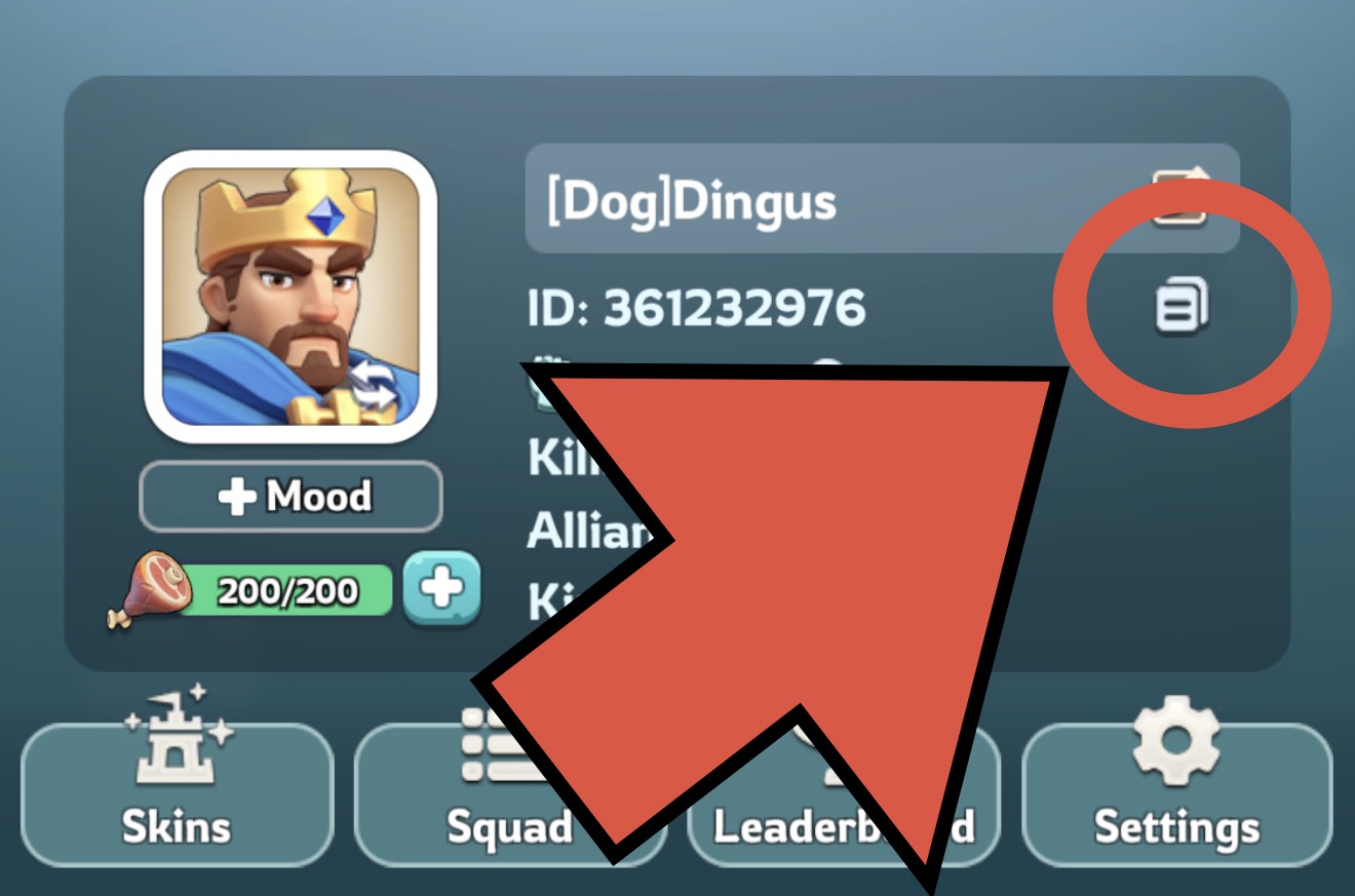 Copy button circled beside the Player ID