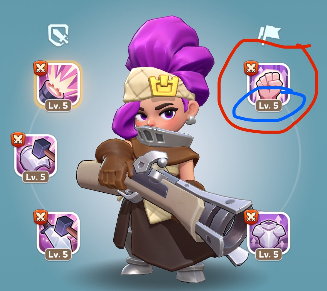 A joiner hero card with the top-right Expedition skill circled