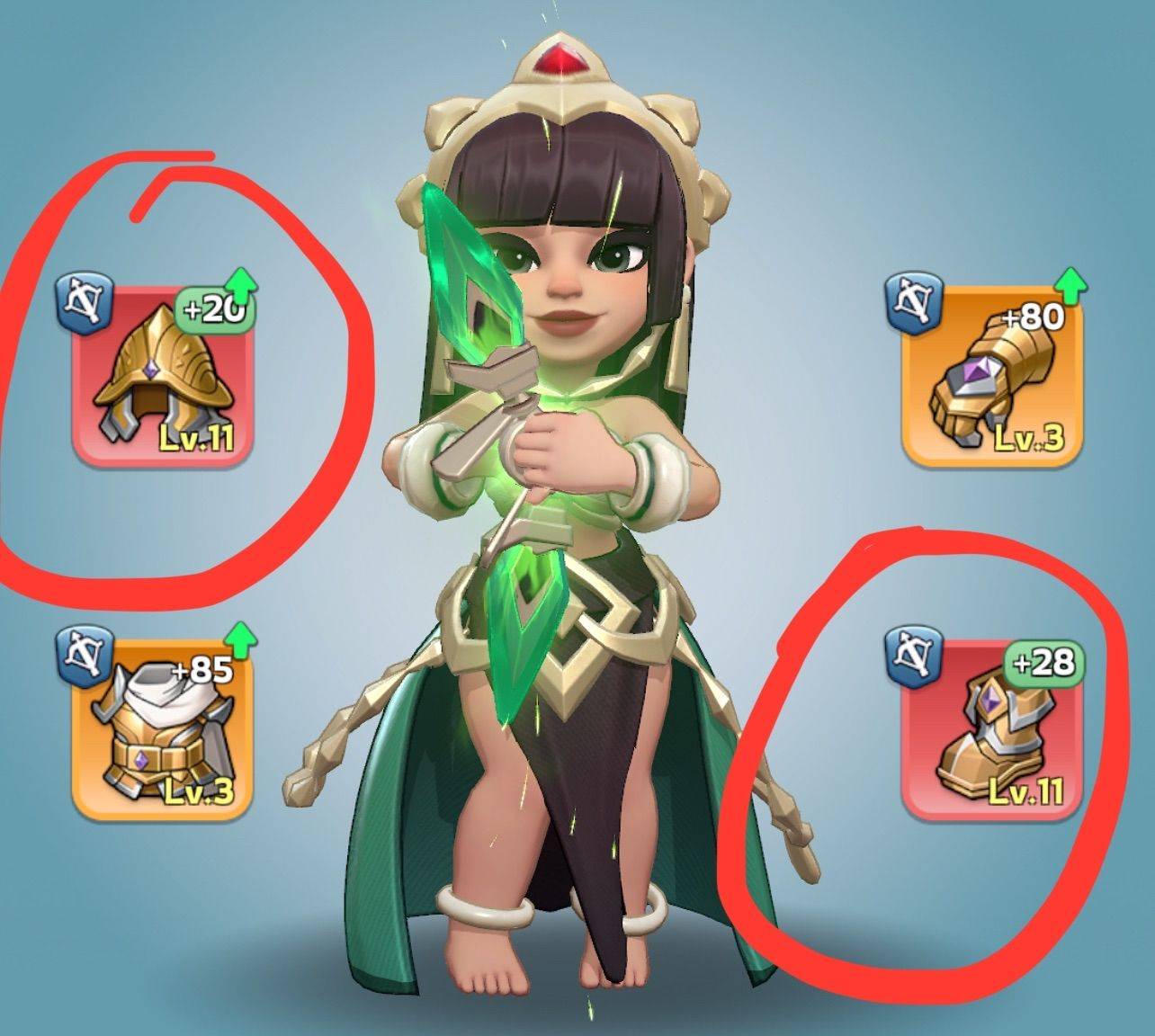 Archer hero with gear slots